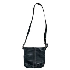 Coach F10938 Soho Slim Y2K Black Leather Crossbody Bag White Stitching Zipper